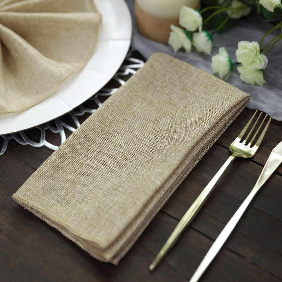 5 Pack | Natural Boho Chic Rustic Faux Burlap Cloth Dinner Napkins - 19inch