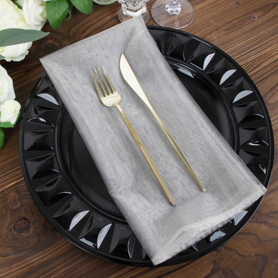 10 Pack | Silver Sheer Organza Decorative Dinner Table Napkins - 23x23inch