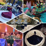 Elegant table settings with decorative napkins and centerpieces for events.