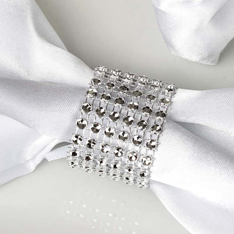 10 Pack Silver Diamond Rhinestone Napkin Ring With Velcro