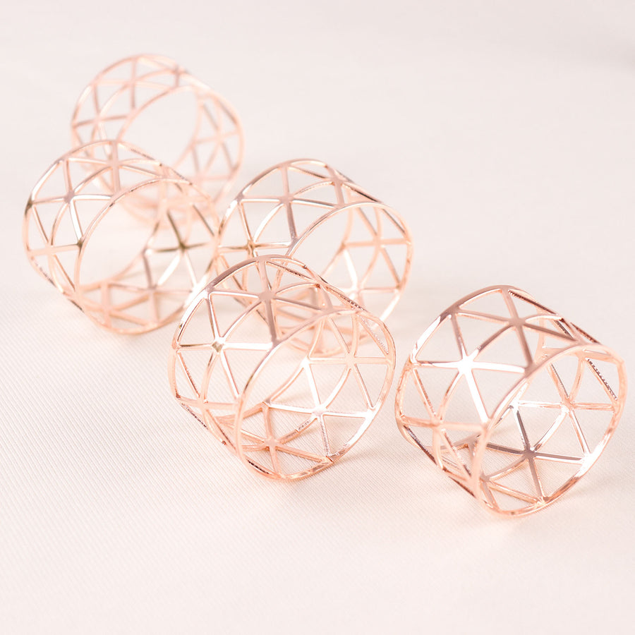 5 Pack | Metallic Blush/Rose Gold Geometric Napkin Rings, Paper Napkin Holders#whtbkgd
