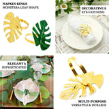 4 Pack | Tropical Leaf Shaped Metallic Gold Napkin Rings, Linen Napkin Holders