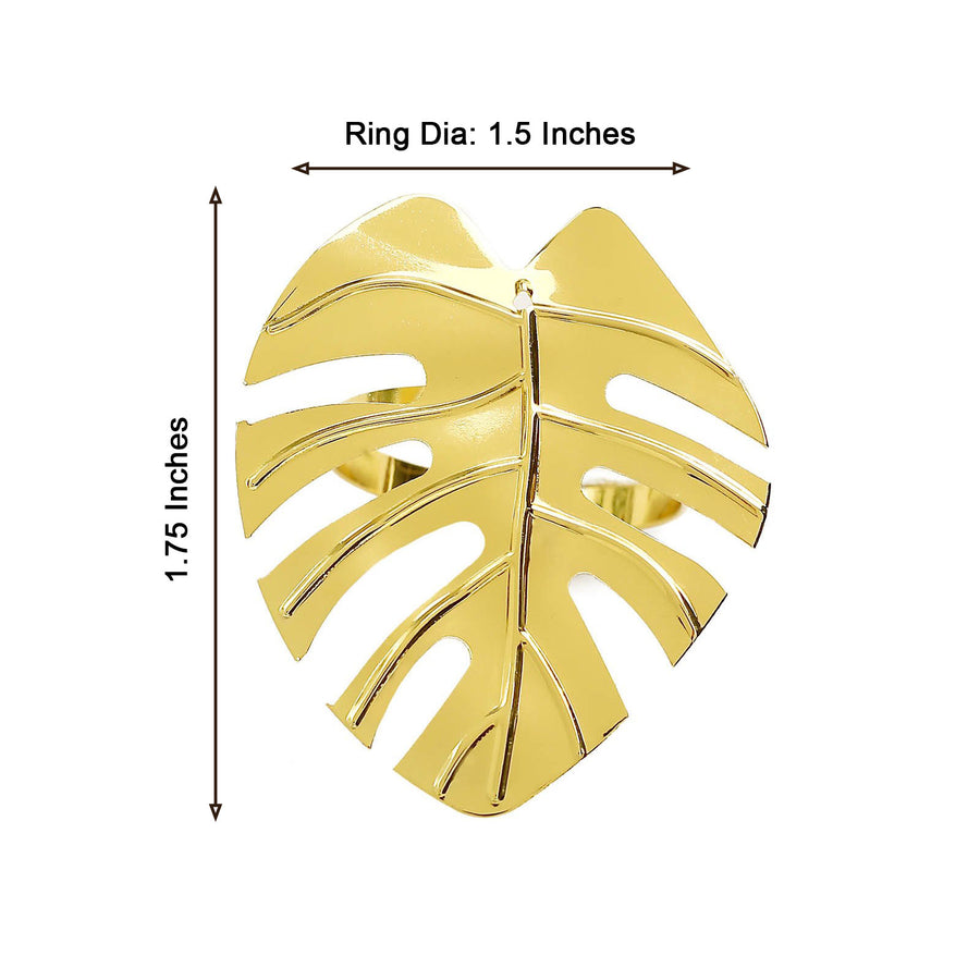 4 Pack Tropical Leaf Shaped Metallic Gold Napkin Rings, Linen Napkin Holders