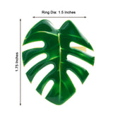4 Pack | Green Tropical Leaf Shaped Metallic Gold Napkin Rings, Linen Napkin Holders