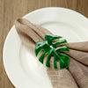 4 Pack | Leaf Design Metallic Gold Napkin Rings, Linen Napkin Holders With Green Tropical Leaf Decor