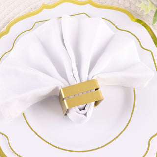 Elegant Matte Gold Metal Square Napkin Rings with Place Card Holder
