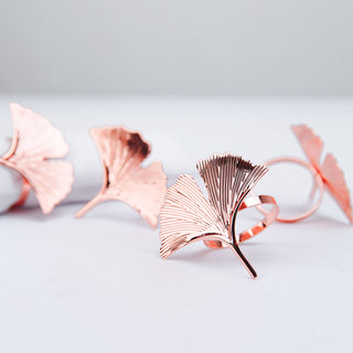 Complete Your Table Setting with Metallic Rose Gold Ginkgo Leaf Napkin Rings