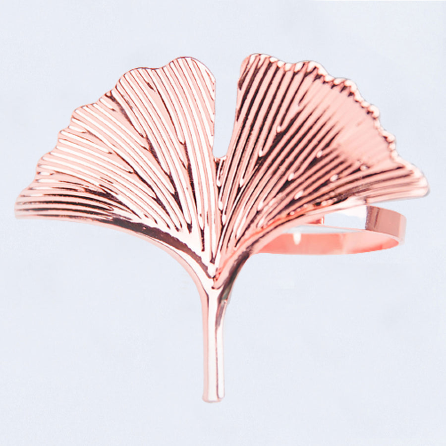 4 Pack | Rose Gold Ginkgo Leaf Napkin Rings, Linen Napkin Holders - Metallic Ornate Design - Blush#whtbkgd