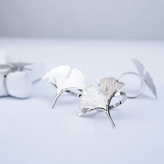 Create a Stunning Tablescape with 4 Pack Metallic Silver Ginkgo Leaf Napkin Rings