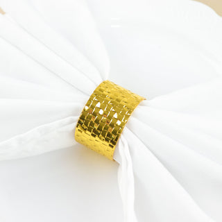 Add a Touch of Elegance to Your Table with Shiny Gold Basket Weave Napkin Rings