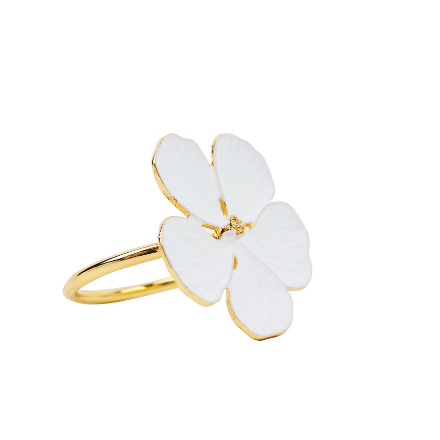 4 Pack | White & Gold Metal Flower Napkin Rings, Floral Serviette Buckle Napkin Holder Set