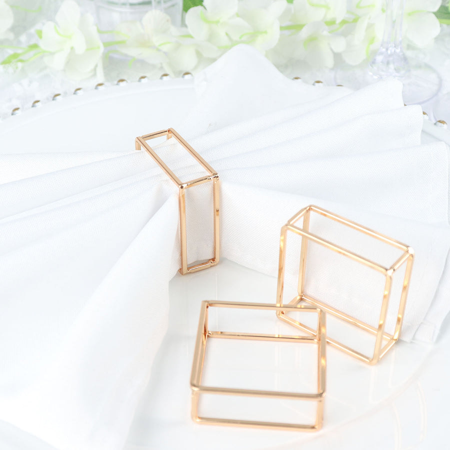 4 Pack | Gold Metal Hollow Square Napkin Rings, Modern Geometric Cube Napkin Holders