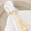 4 Pack | 6inch Cream Rustic Boho Chic Wood Bead Napkin Rings With Tassels