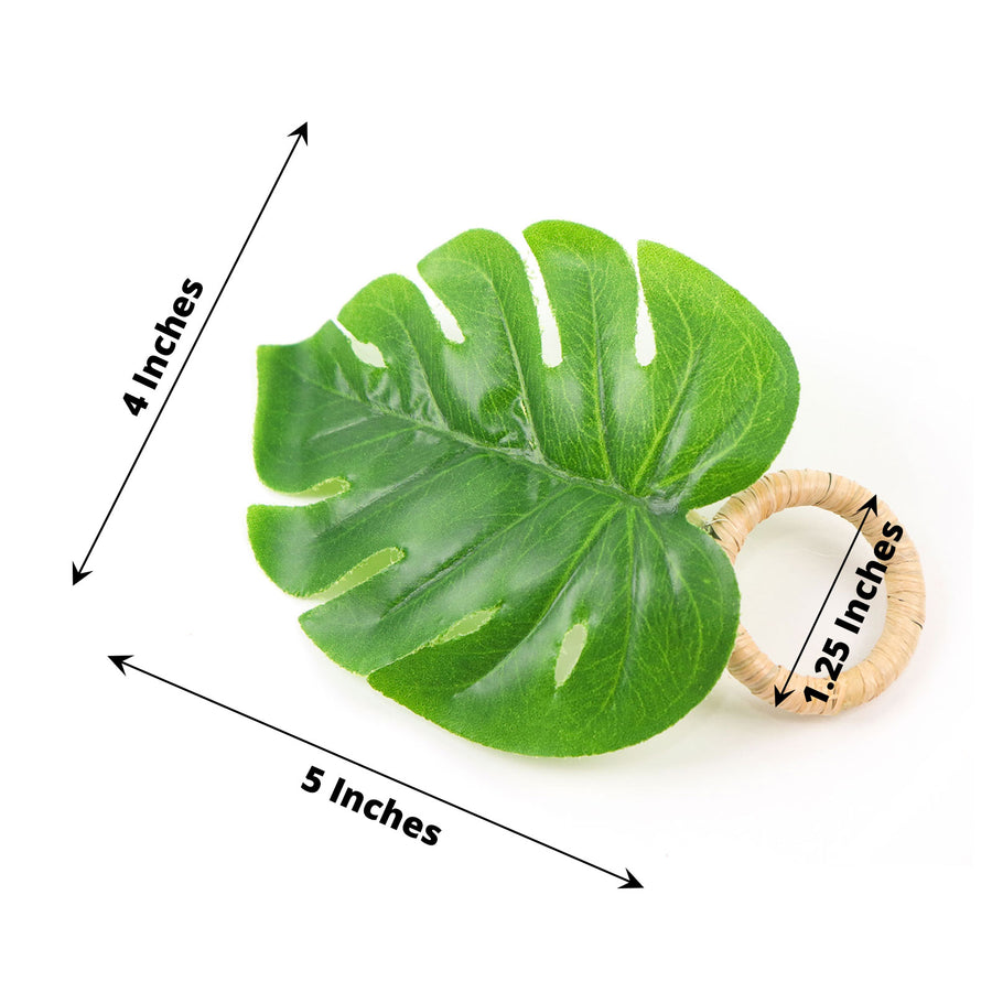 4 Pack | Tropical Green Monstera Leaf Napkin Rings, Plastic Palm Leaf Napkin Buckle Holders