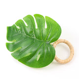 4 Pack | Tropical Green Monstera Leaf Napkin Rings, Plastic Palm Leaf Napkin Buckle Holders#whtbkgd