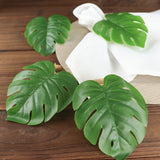 4 Pack | Tropical Green Monstera Leaf Napkin Rings, Plastic Palm Leaf Napkin Buckle Holders