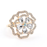 4 Pack | Diamond Rhinestone Gold Metal Rose Flower Napkin Rings