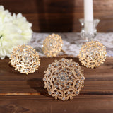 4 Pack | Diamond Rhinestone Gold Metal Flower Napkin Rings