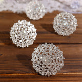 4 Pack | Diamond Rhinestone Silver Metal Flower Napkin Rings