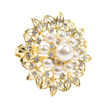 4 Pack | Pearl And Diamond Rhinestone Flower Gold Metal Napkin Rings#whtbkgd