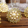 4 Pack | Pearl And Diamond Rhinestone Flower Gold Metal Napkin Rings