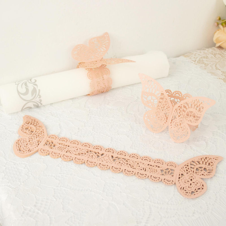 12 Pack | Blush Shimmery Laser Cut Butterfly Paper Chair Sash Bows
