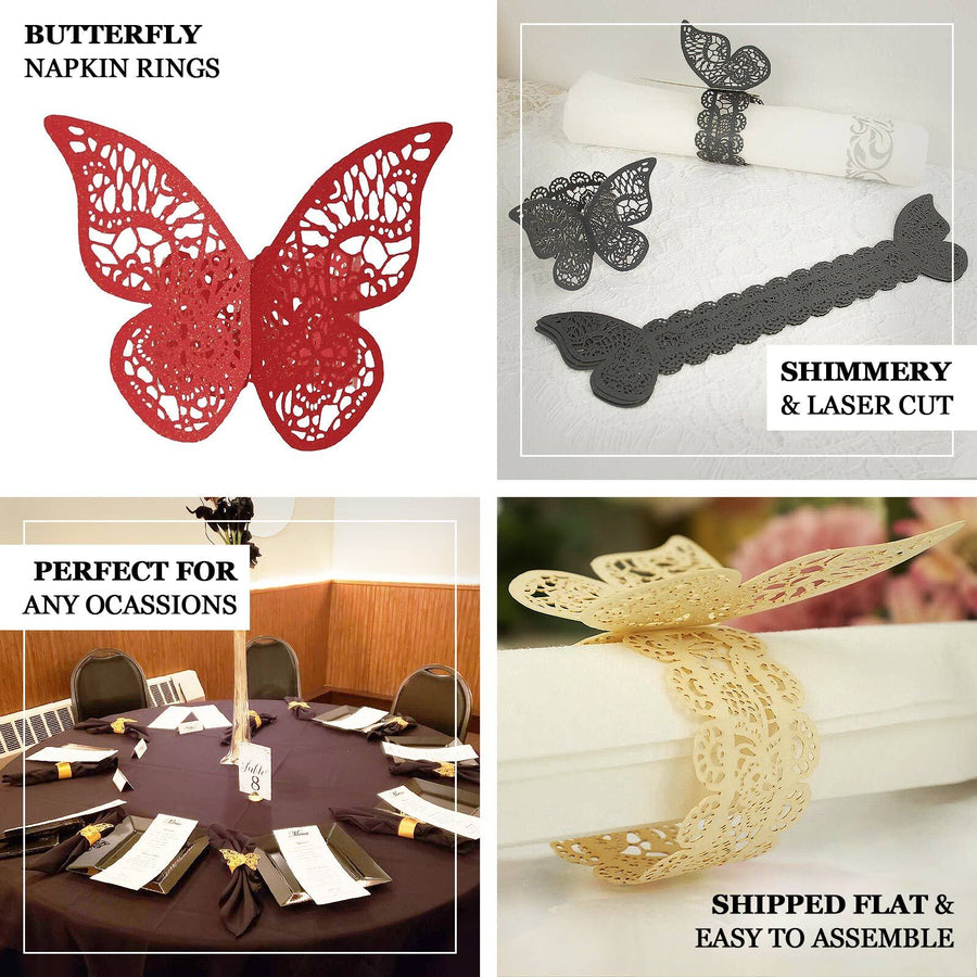 12 Pack | Blush Shimmery Laser Cut Butterfly Paper Chair Sash Bows