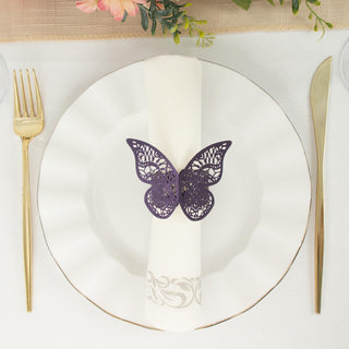 Purple Shimmery Laser Cut Butterfly Paper Chair Sash Bows