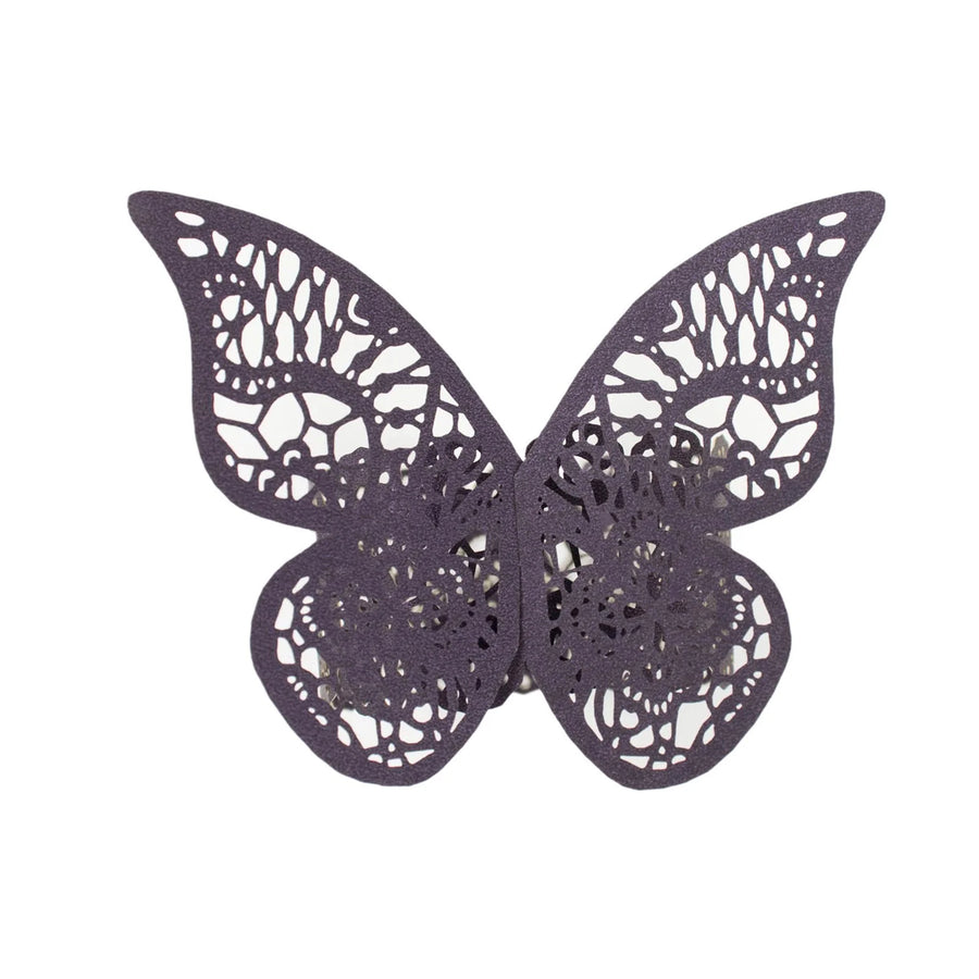 12 Pack | Purple Shimmery Laser Cut Butterfly Paper Chair Sash Bows#whtbkgd
