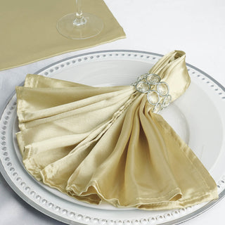 Champagne Seamless Satin Cloth Dinner Napkins - Elevate Your Table Setting