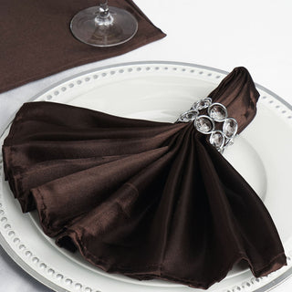 Elevate Your Table with Chocolate Seamless Satin Cloth Dinner Napkins