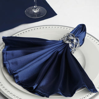 Elevate Your Table Decor with Navy Blue Seamless Satin Cloth Dinner Napkins