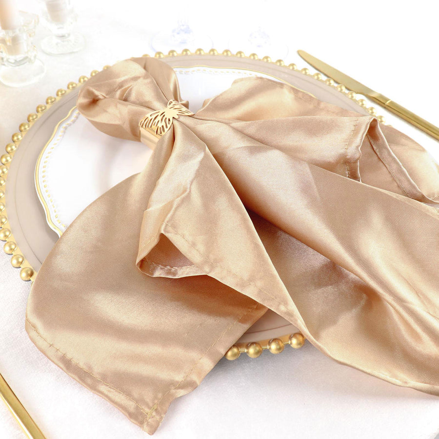 5 Pack | Nude Seamless Satin Cloth Dinner Napkins, Wrinkle Resistant