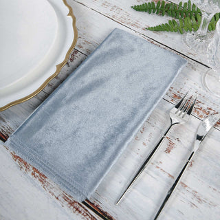 Add Elegance to Your Tablescape with Dusty Blue Velvet Dinner Napkins