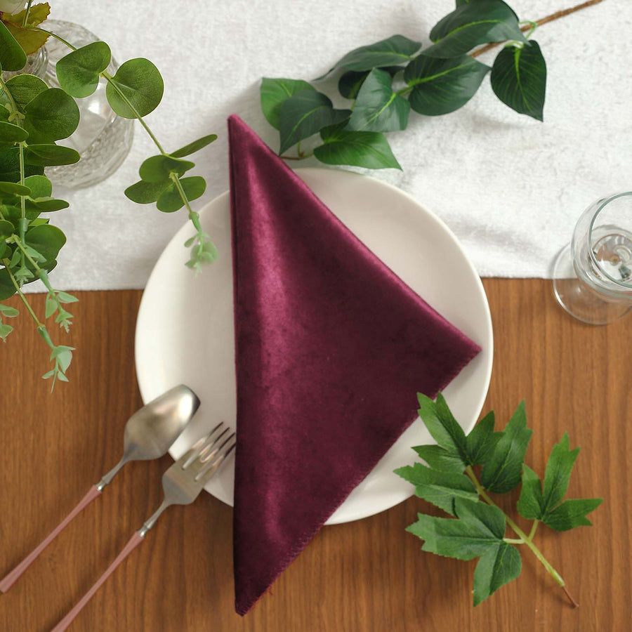 5 Pack | Eggplant Premium Sheen Finish Velvet Cloth Dinner Napkins | 20inch x 20inch
