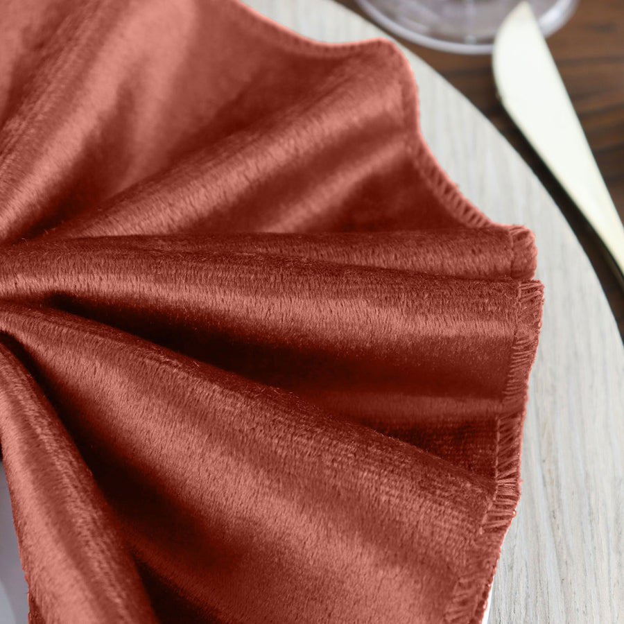 5 Pack Terracotta (Rust) Premium Sheen Finish Velvet Cloth Dinner Napkins