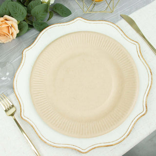 50 Pack | 10" Natural Biodegradable Bagasse Party Plates, Eco Friendly Disposable Sugarcane Dinner Plates