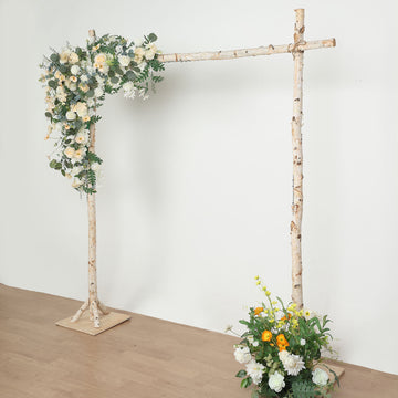 7.5ft Natural Birch Rustic Square Arbor Photography Backdrop Stand, Wooden Wedding Arch