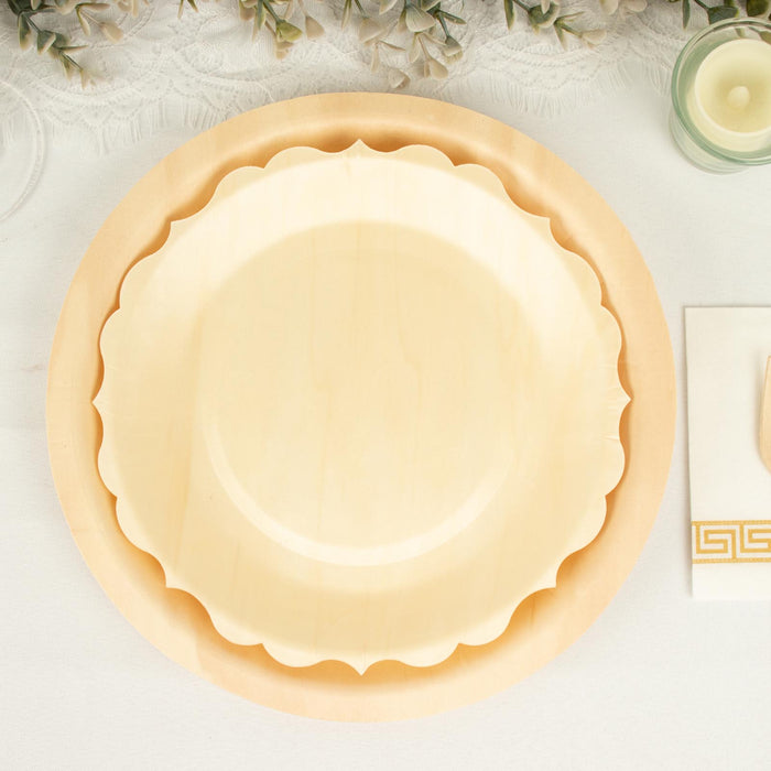 12 Pack | 9inch Natural Birch Wood Scalloped Biodegradable Dinner Plates