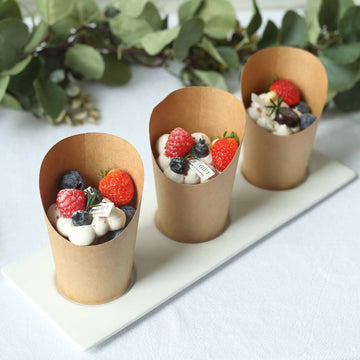 50 Pack | 14oz Natural Brown Paper Popcorn Box Appetizer Cups, Disposable Snack Cone Cups