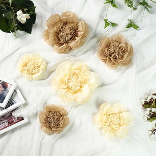 Natural Cream Peony 3D Paper Flowers Wall Decor - Set of 6