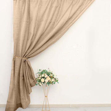 8ftx8ft Natural Farmhouse Style Jute Event Curtain Drapes, Rustic Burlap Backdrop Event Panel