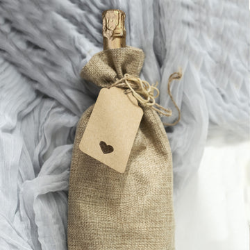 10 Pack Natural Faux Burlap 6"x14" Reusable Wine Gift Favor Bags Party, Wedding Wine Bottle Covers With Drawstring, Tags and Jute Rope