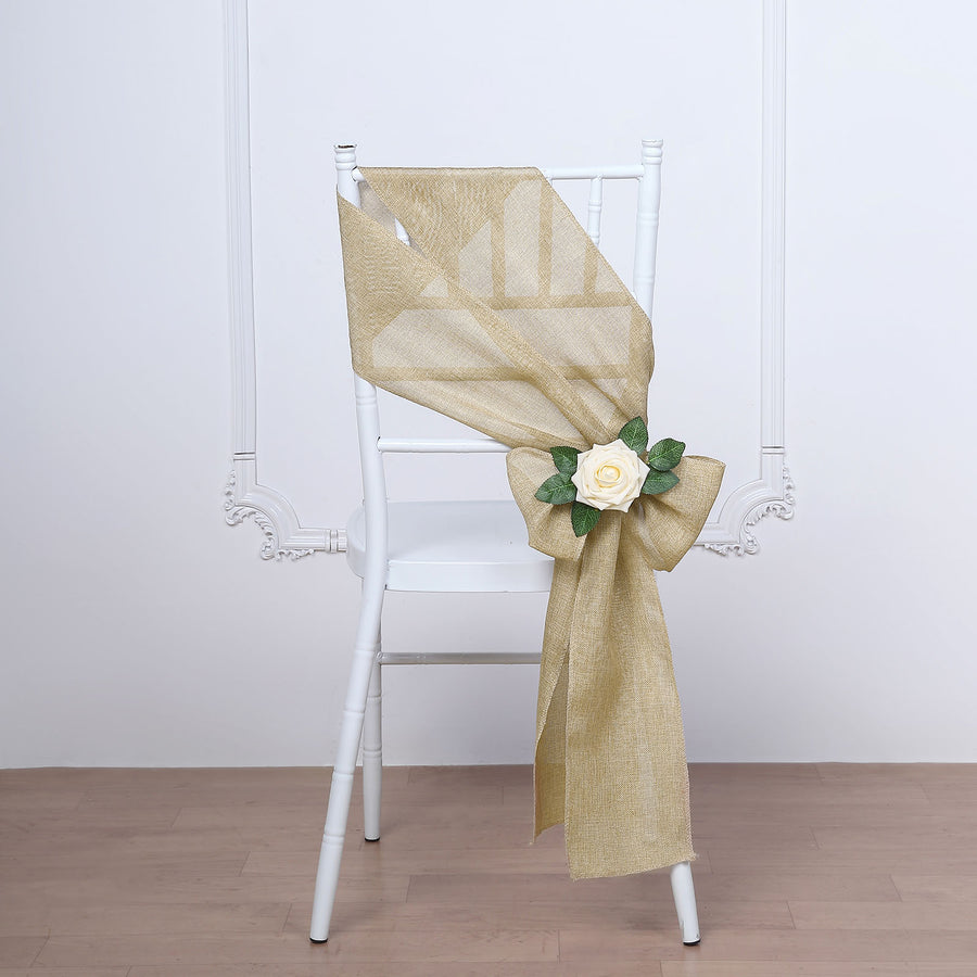 5 Pack | Natural Jute Faux Burlap Chair Sashes, Boho Chic Linen Decor - 6x108Inch