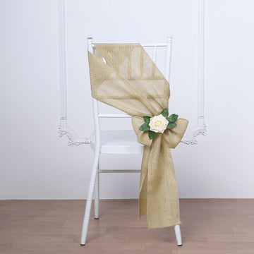5 Pack | 6"x108" Natural Jute Faux Burlap Chair Sashes, Boho Chic Linen Decor