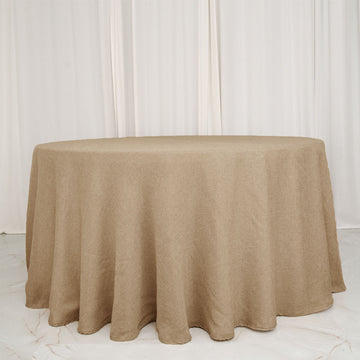 108" Natural Jute Seamless Faux Burlap Round Tablecloth | Boho Chic Table Linen