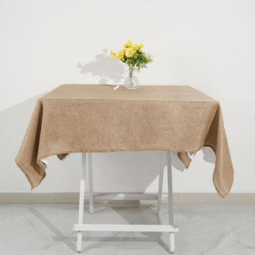 54" Natural Jute Seamless Faux Burlap Square Tablecloth | Boho Chic Table Linen