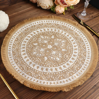 Elevate Your Dining Experience with Natural Jute and White Print Fringe Placemats