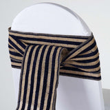 Elegant Natural and Navy Blue Stripes Burlap Jute Chair Sash