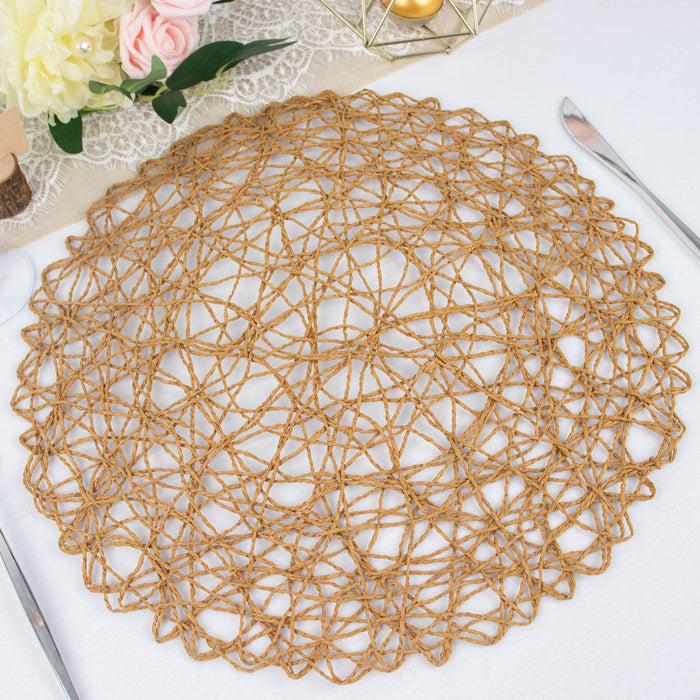 6 Pack | 15inch Natural Paper Fiber Woven Placemats, Round Table Mats